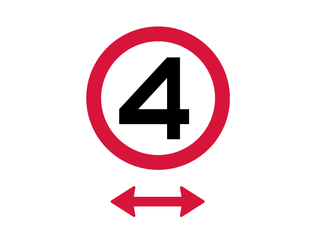 A sign indicating the number "4" in a red circle, with arrows pointing to left and right