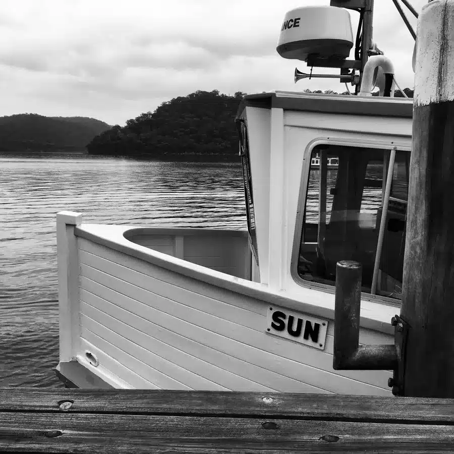 A boat at Dangar Island, from the island’s visitor guide.