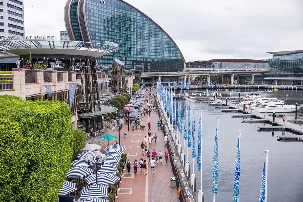 Cockle Bay marina berths beside the waterfront restaurants and W Sydney