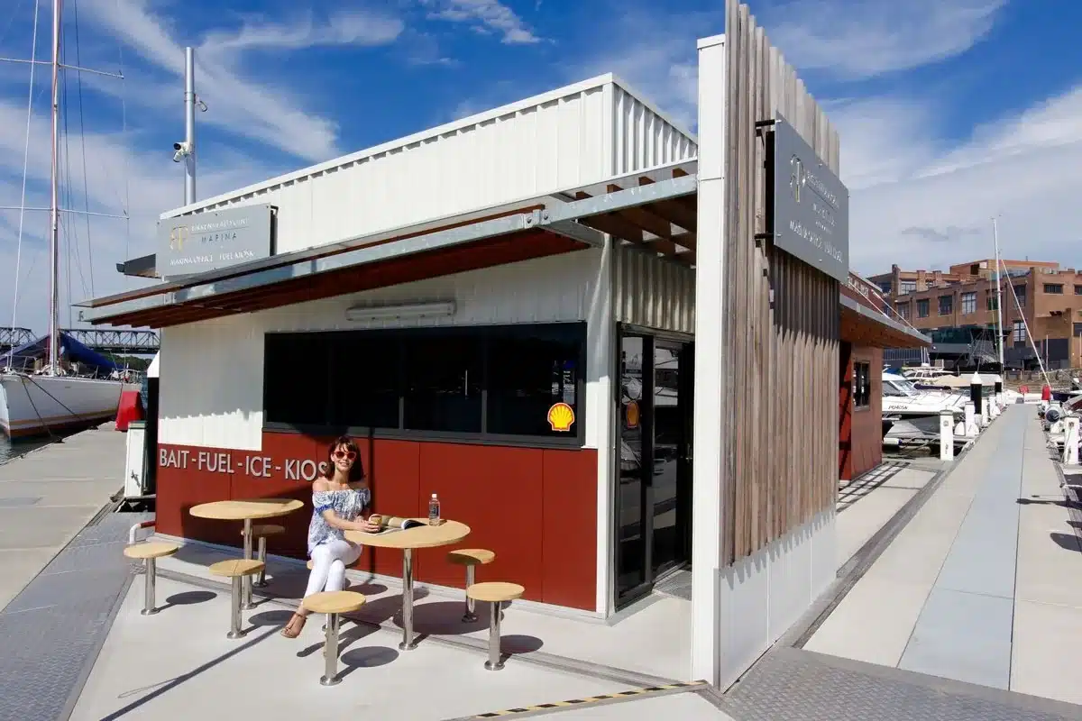 The fuel-dock kiosk at Birkenhead Point.