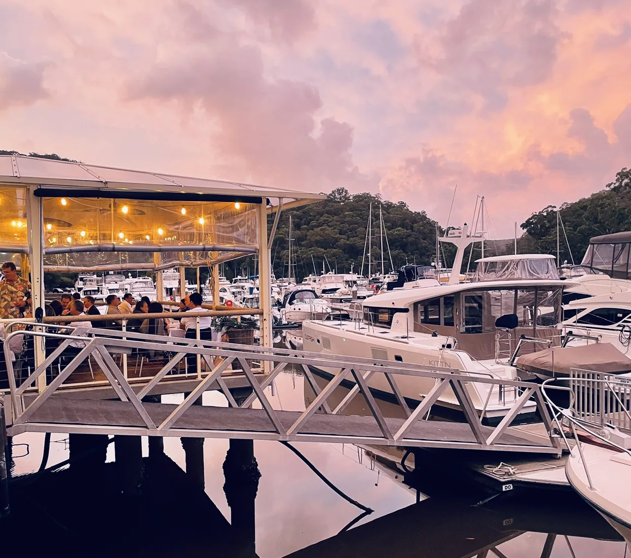 Waterside Bistro and Empire Marina Bobbin Head at sunset