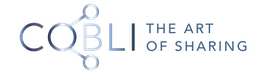 Logo with the word "COBLI" stylized with interconnected circles. To the right, it says "THE ART OF SHARING" in capital letters.