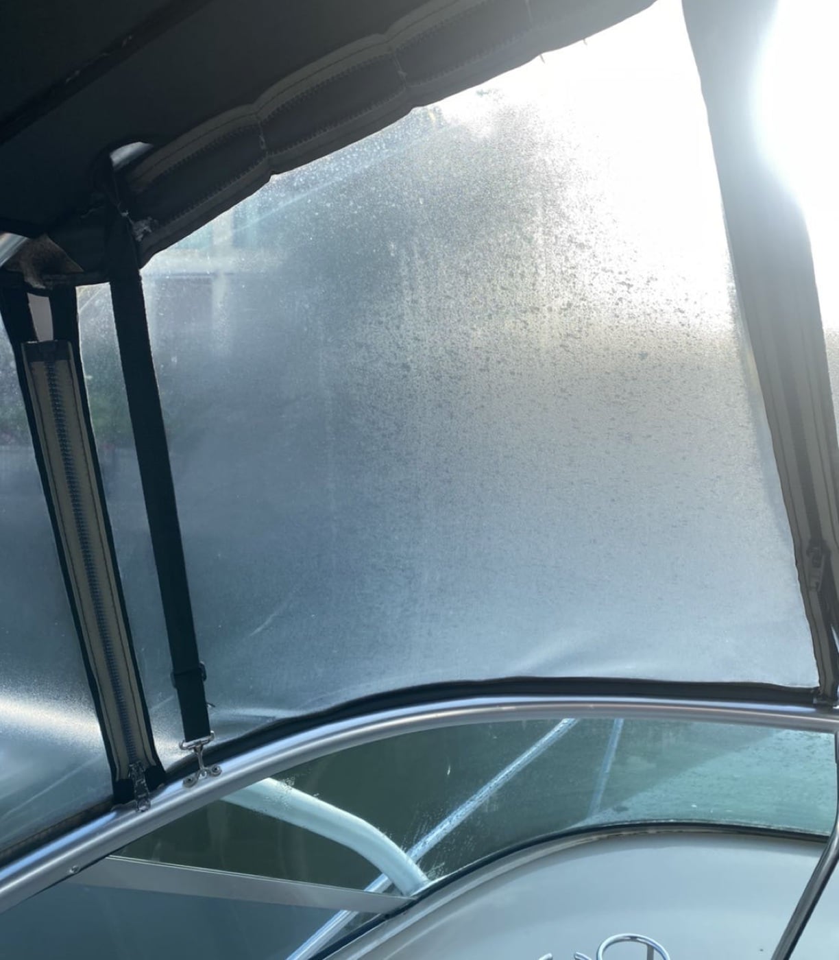 Cloudy weathered clears restricting visibility from a boat helm